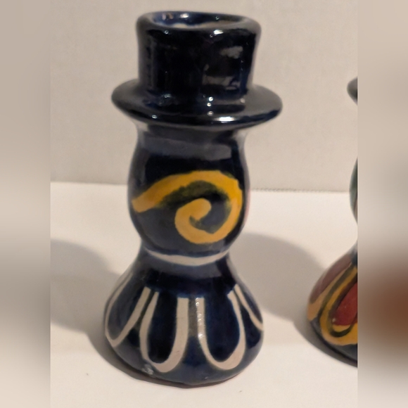 2 Talavera Candlestick Holders Bright Designs & Florals. Made in Mexico. - Picture 4 of 11